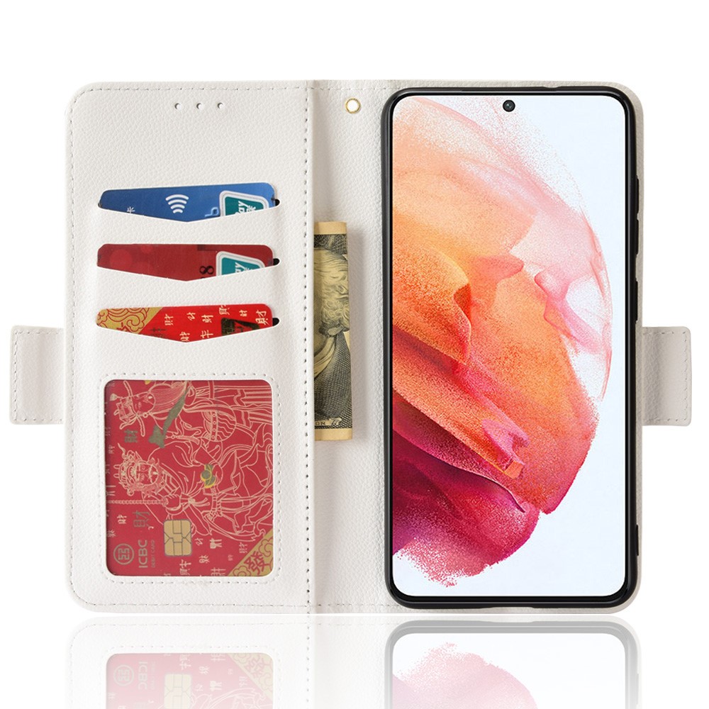  Samsung Galaxy S22 Plus Fodral Litchi Textur Vit