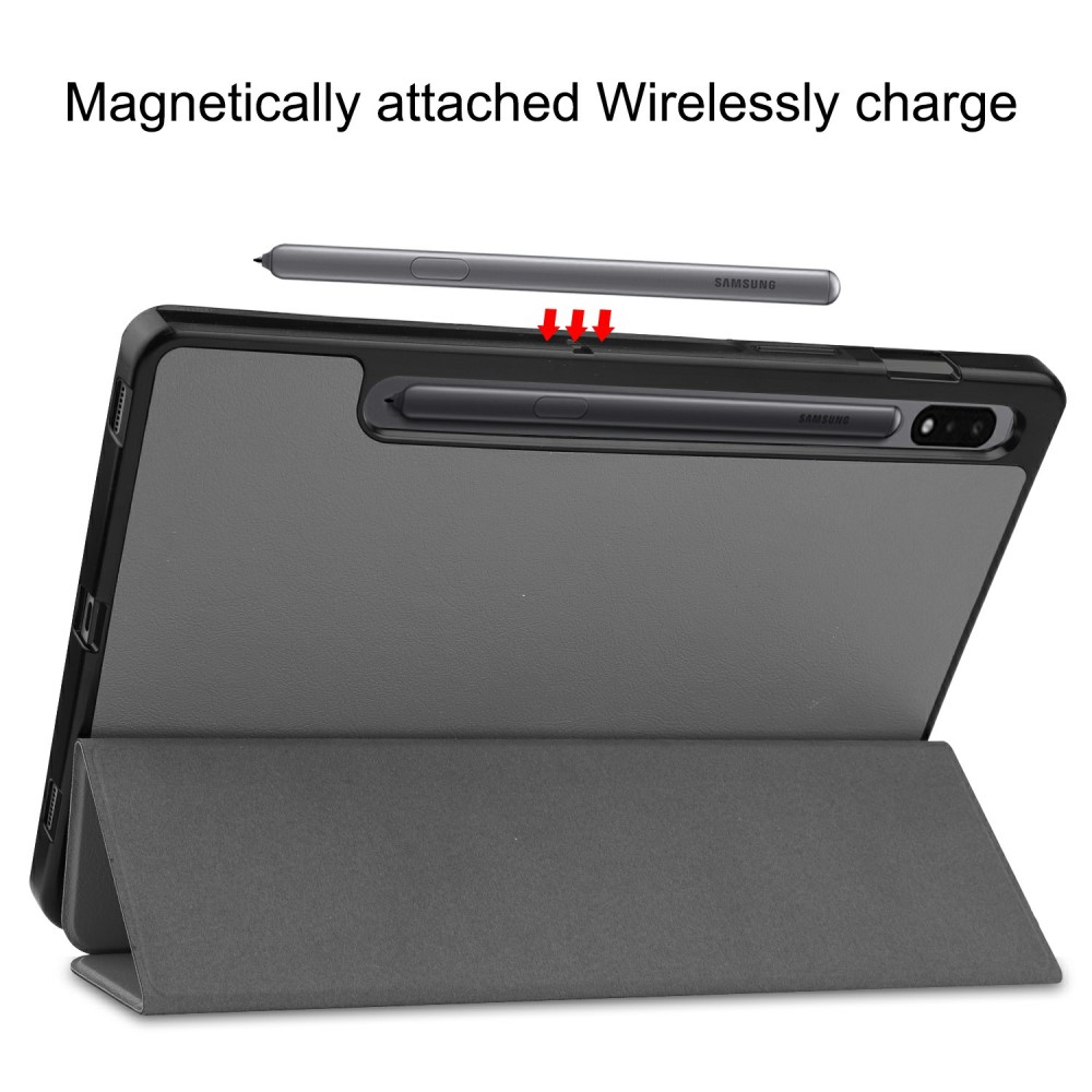  Samsung Galaxy Tab S7 / Tab S8 Fodral Tri-Fold Pennhållare Grå