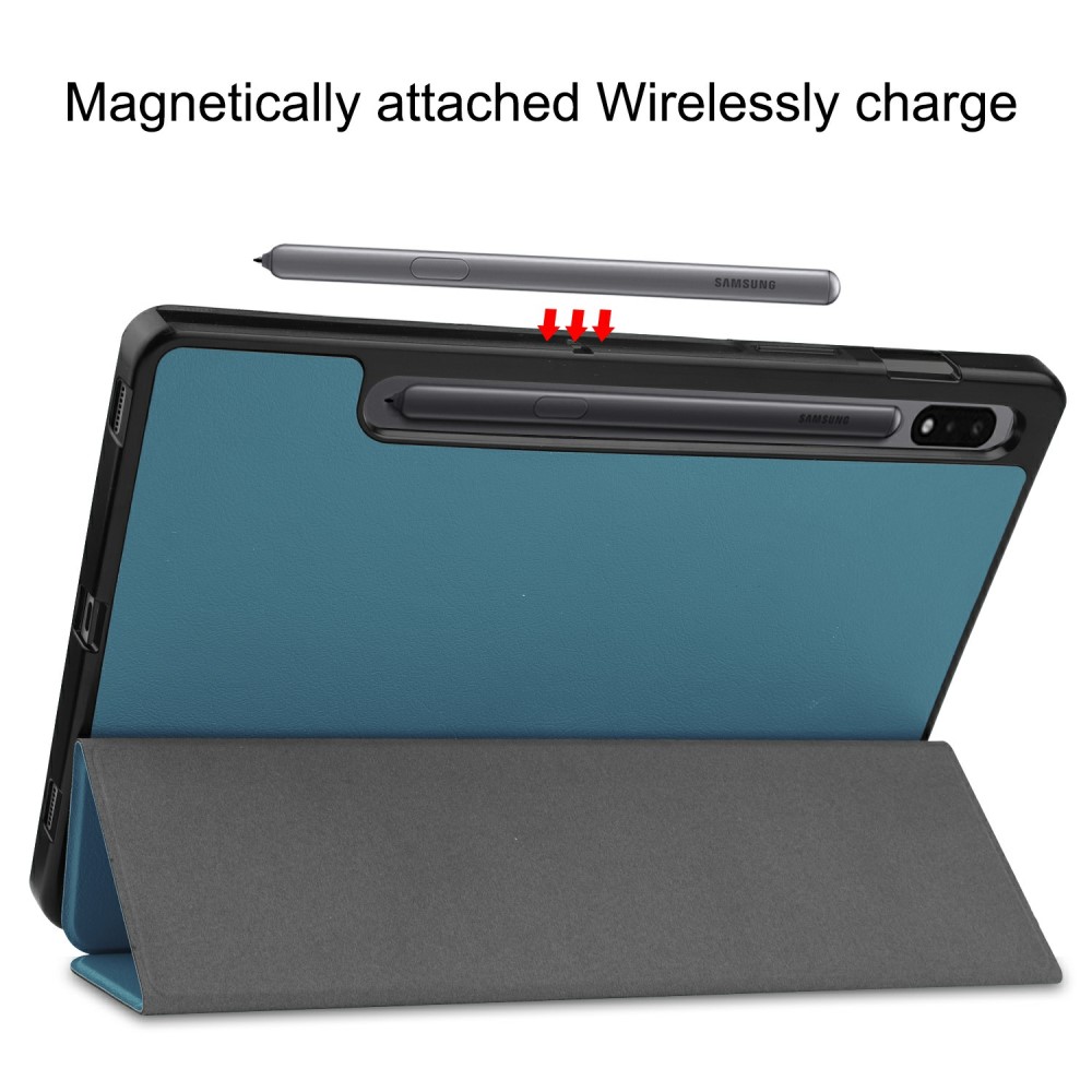  Samsung Galaxy Tab S7 / Tab S8 Fodral Tri-Fold Pennhållare Mörk Grön