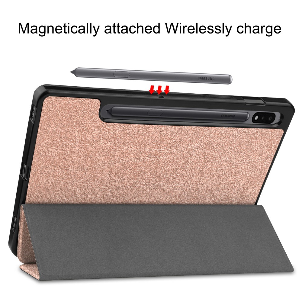  Samsung Galaxy Tab S7 / Tab S8 Fodral Tri-Fold Pennhållare Roséguld