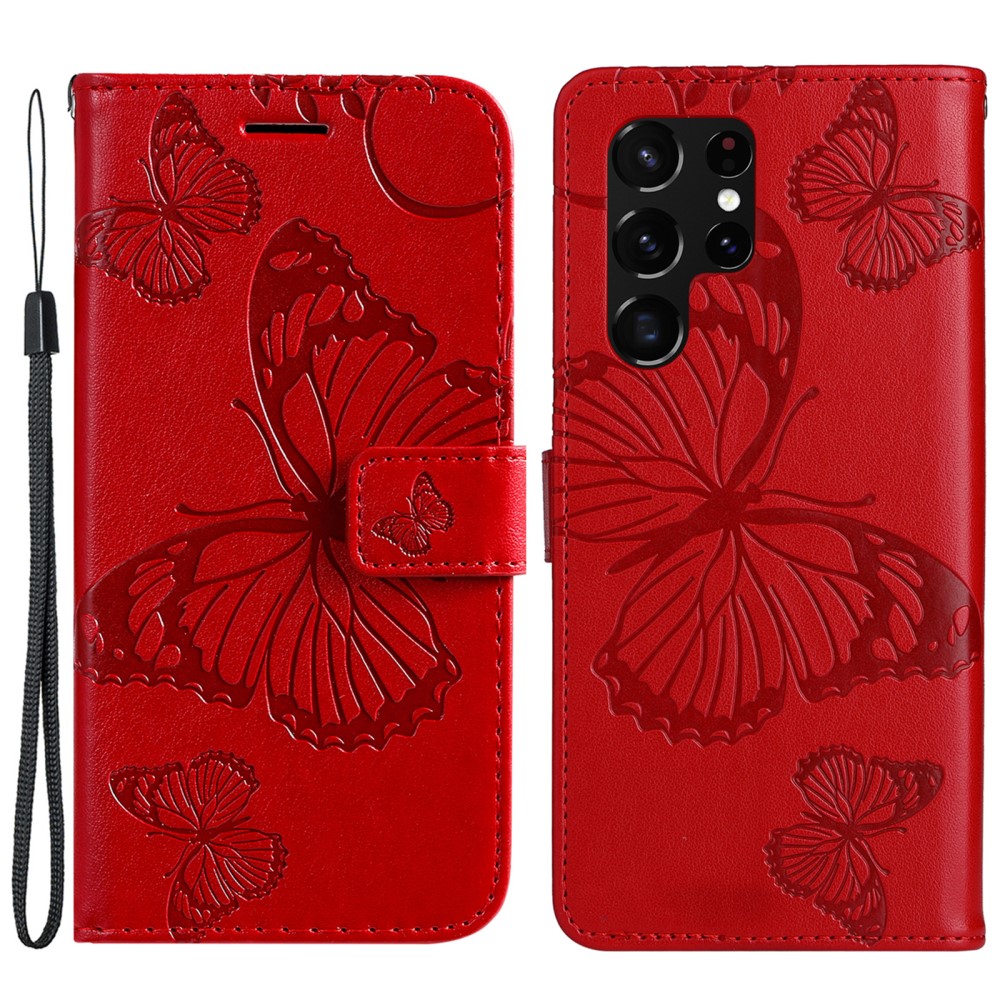  Samsung Galaxy S22 Ultra Fodral Tryck Butterfly Röd