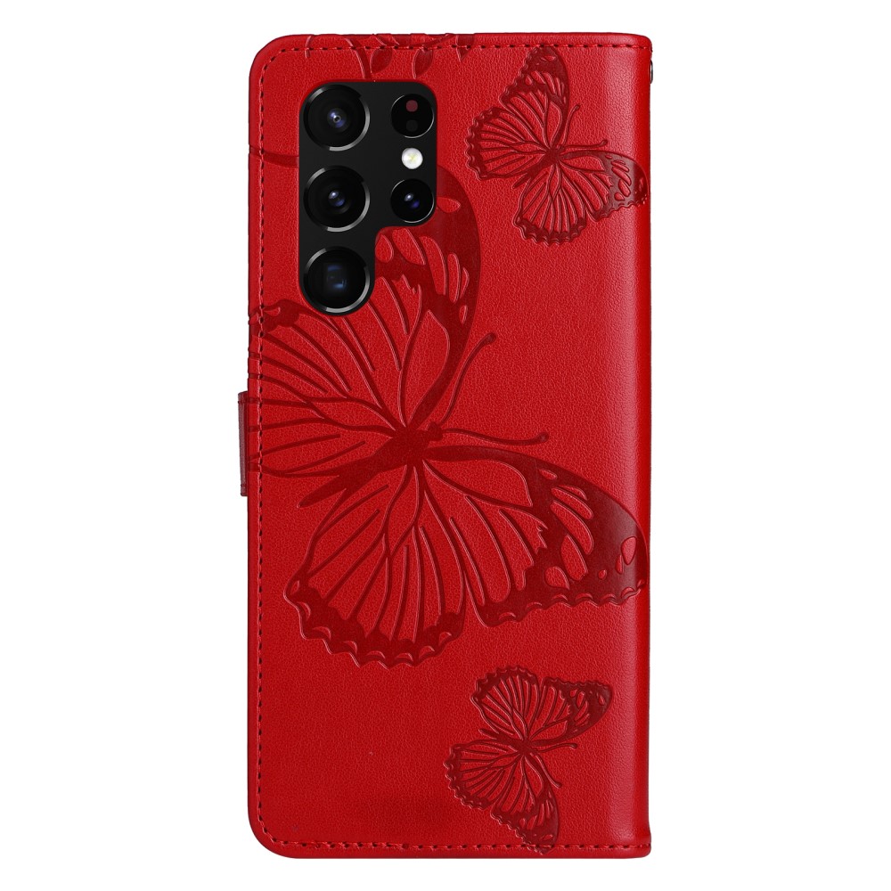  Samsung Galaxy S22 Ultra Fodral Tryck Butterfly Röd