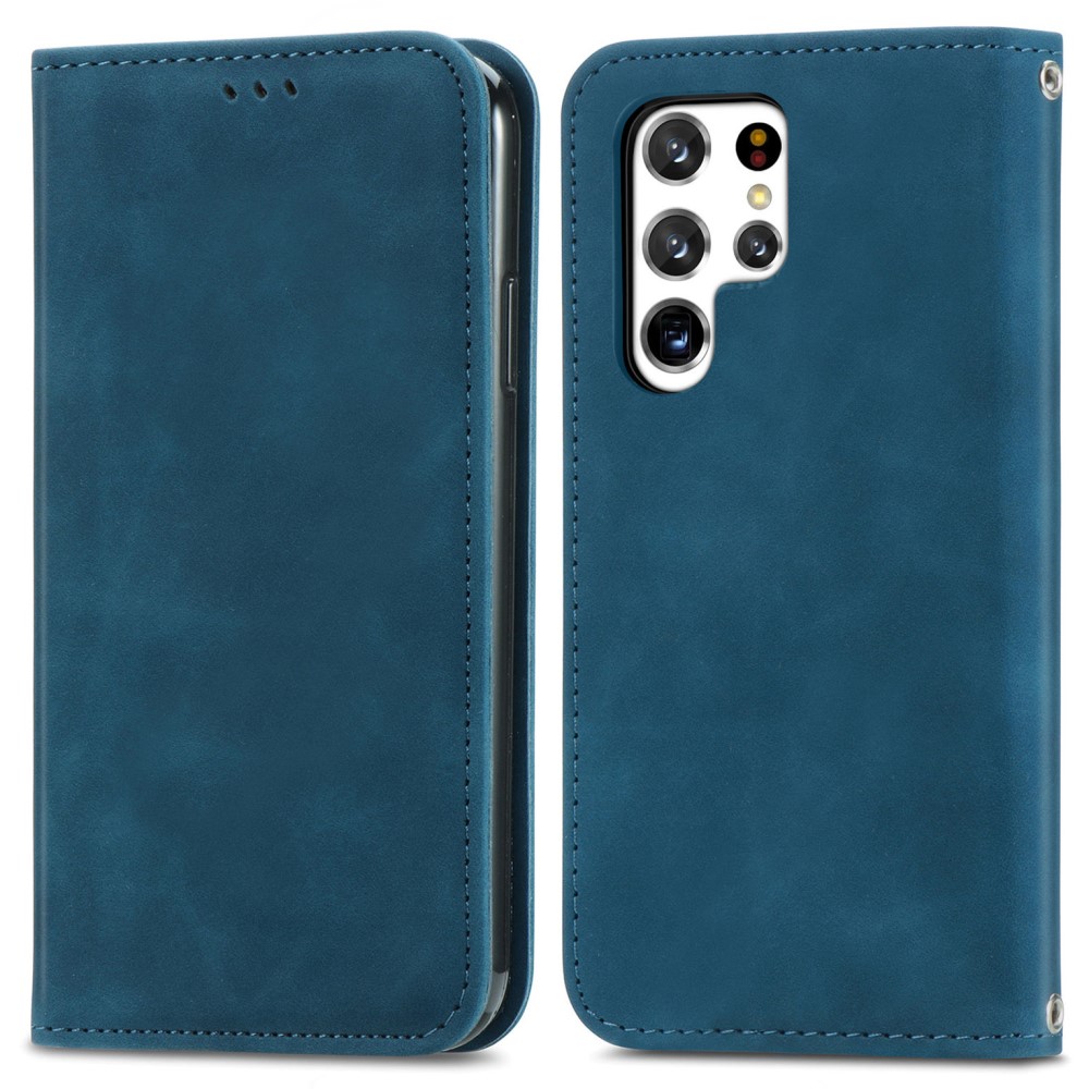  Samsung Galaxy S22 Ultra Fodral Flip Retro Läder Blå