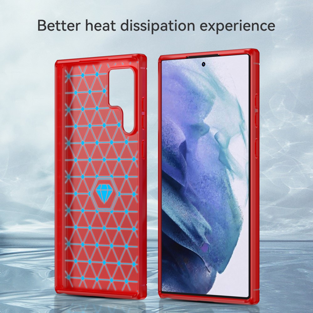  Samsung Galaxy S22 Ultra Skal Borstad Stål Textur Röd