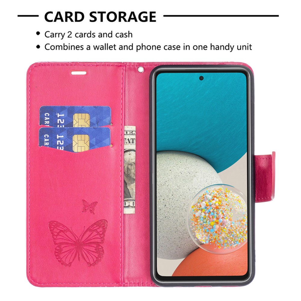  Samsung Galaxy A53 5G Fodral Tryckta Fjärilar Rosa