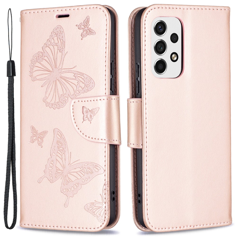  Samsung Galaxy A53 5G Fodral Tryckta Fjärilar Roséguld