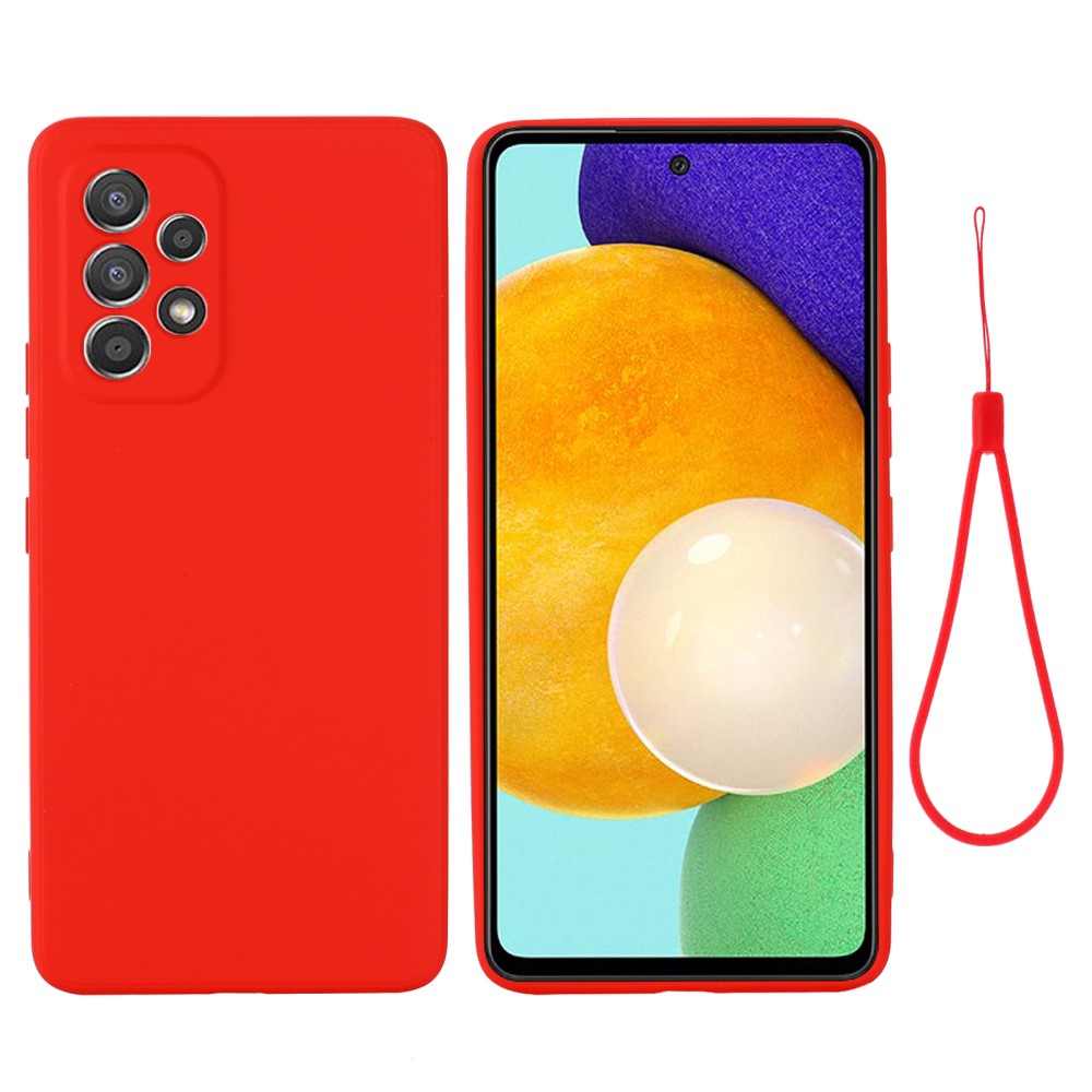  Samsung Galaxy A53 5G Skal Liquid Silikon Med Strap Röd