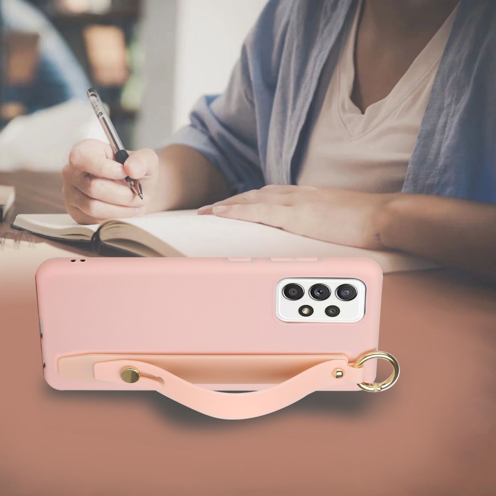  Samsung Galaxy A53 5G Skal TPU Med Fingerstrap Ljus Rosa