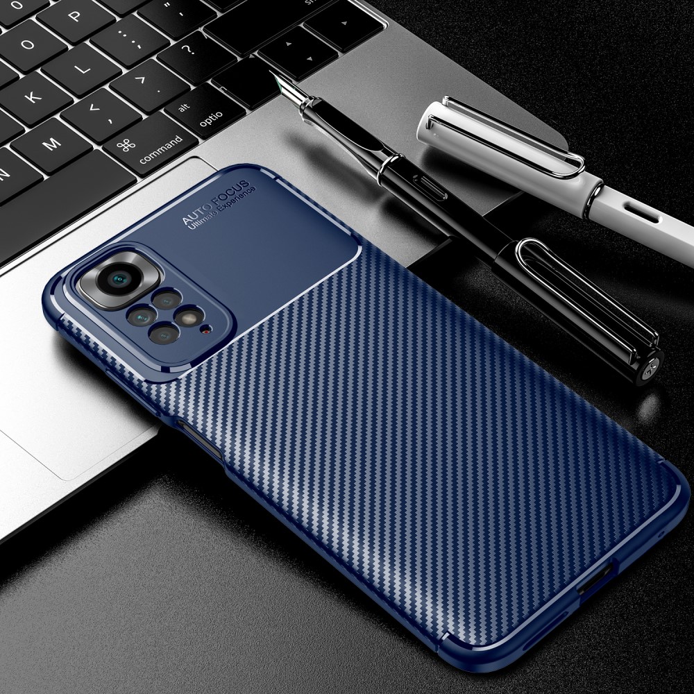  Xiaomi Redmi Note 11 4G Skal Kolfiber Textur Blå