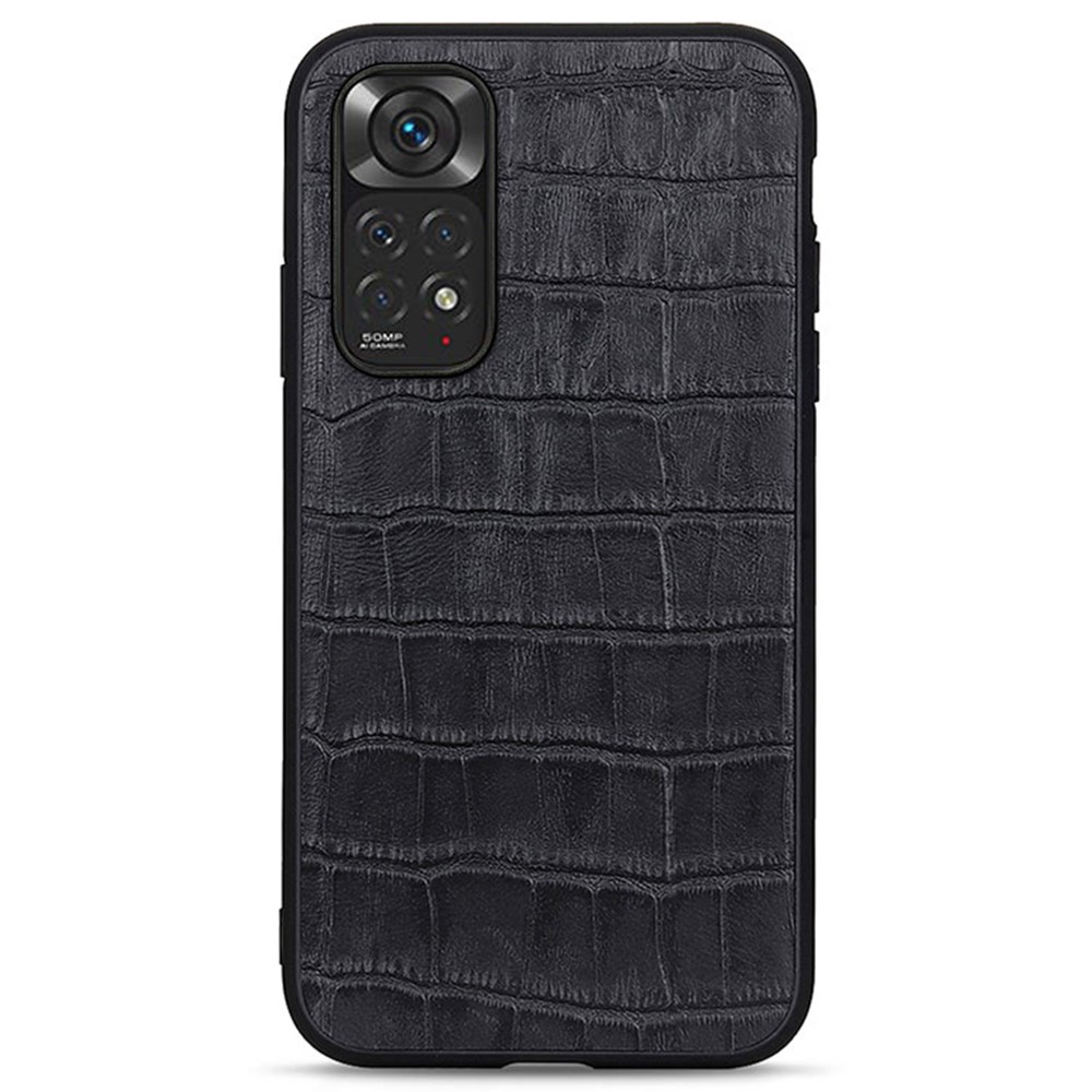  Xiaomi Redmi Note 11 4G Skal Äkta Läder Krokodil Textur Svart