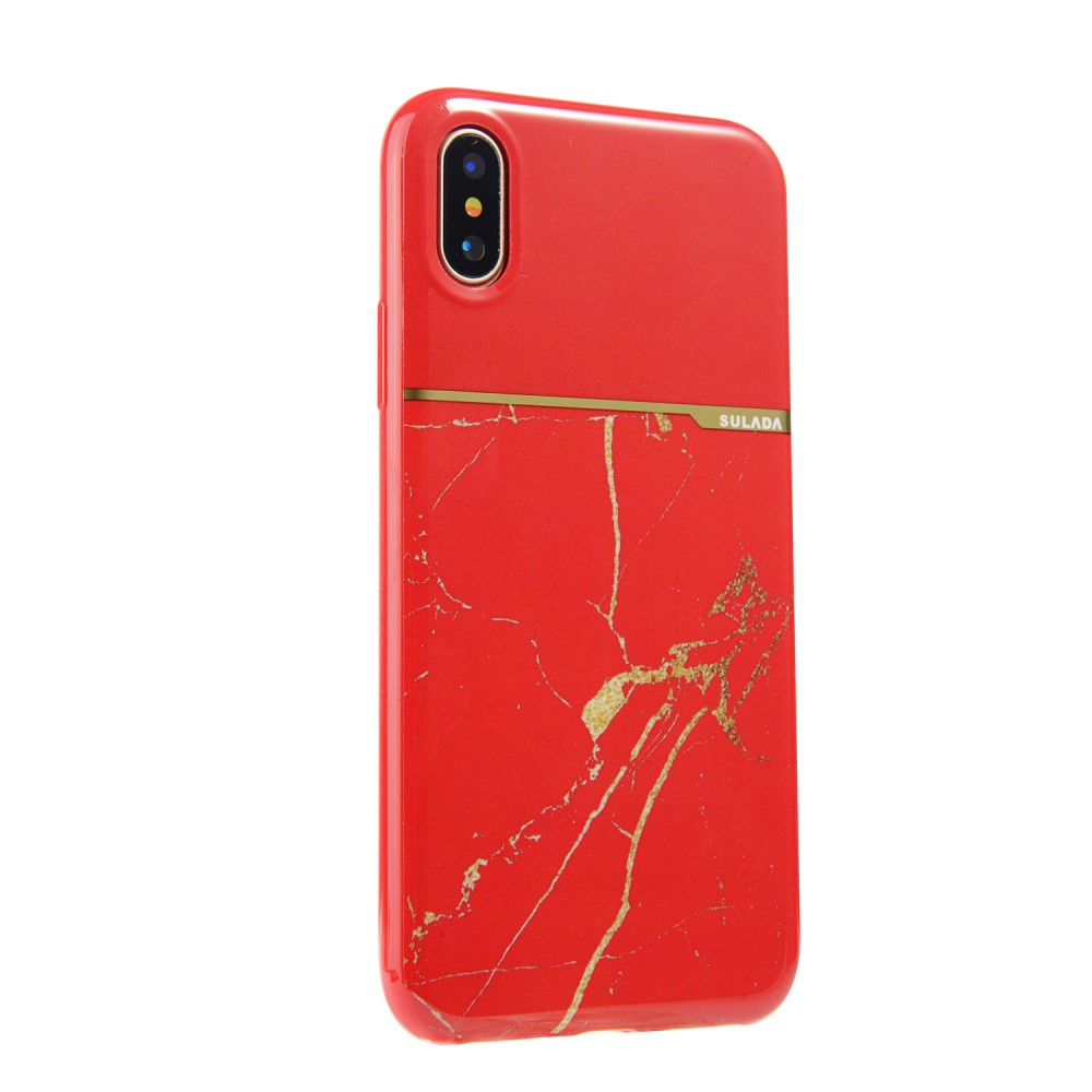 SULADA iPhone X/Xs - SULADA Marmor Skal - Röd