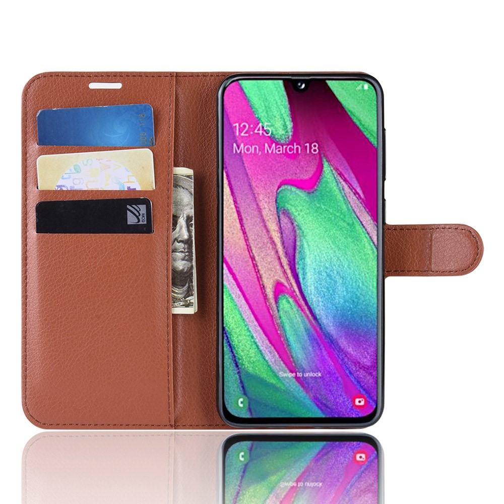 Samsung Galaxy A40 - Litchi Plånboksfodral - Brun