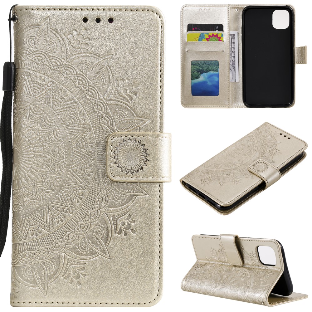  iPhone 11 - Plånboksfodral Mandala - Guld