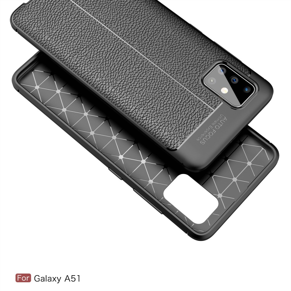  Samsung Galaxy A51 - Litchi Textur Skal - Svart