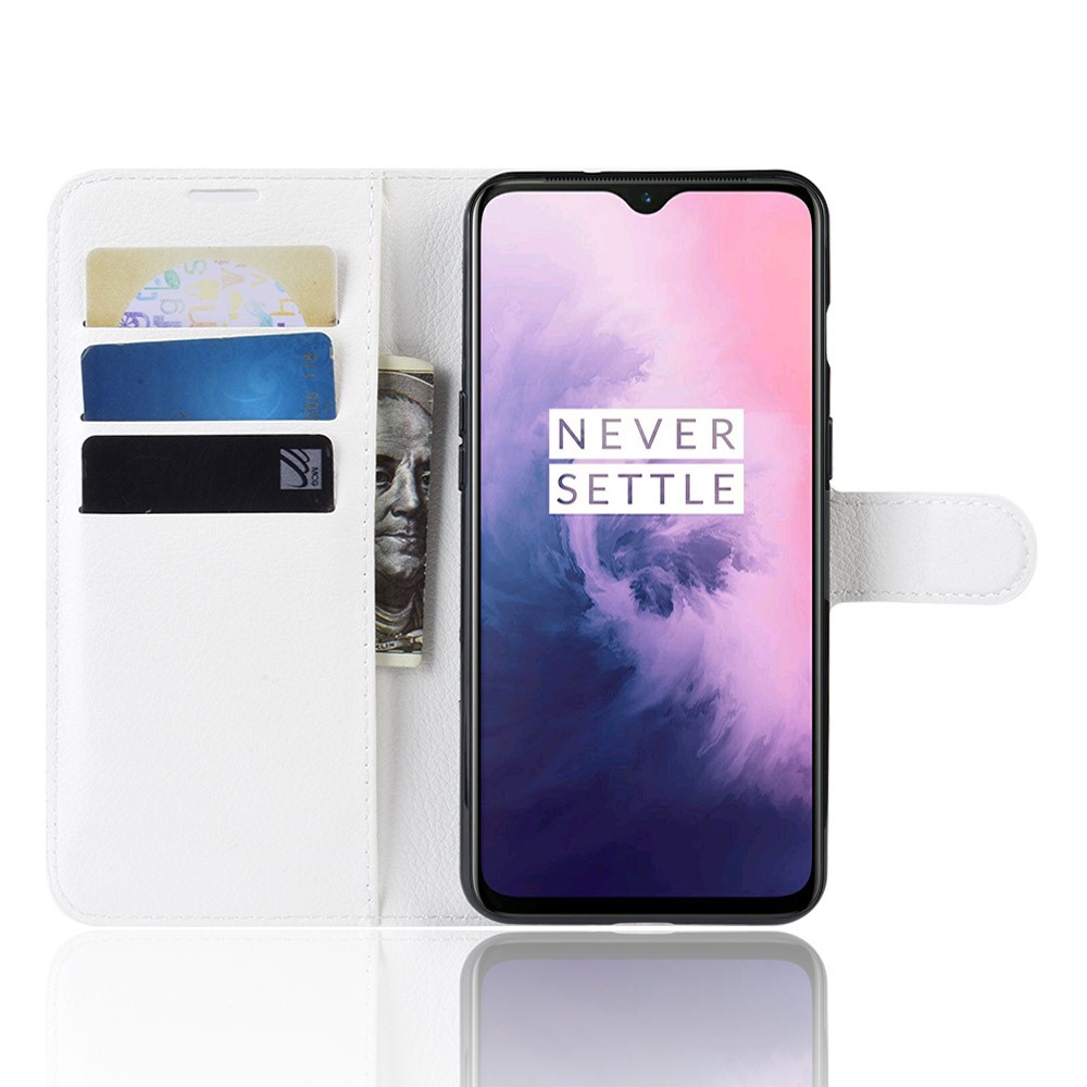  OnePlus 7 - Litchi Plånboksfodral - Vit