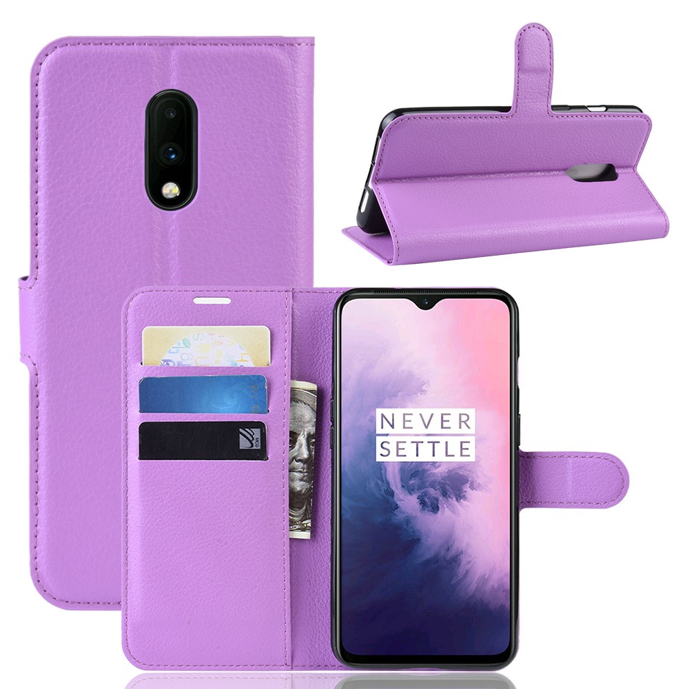  OnePlus 7 - Litchi Plånboksfodral - Lila