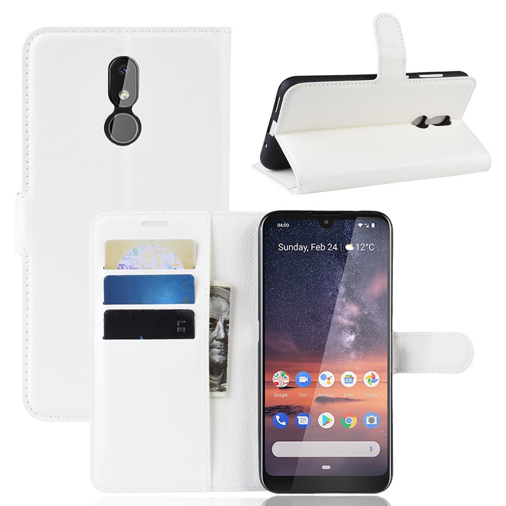  Nokia 3.2 - Litchi Plånboksfodral - Vit