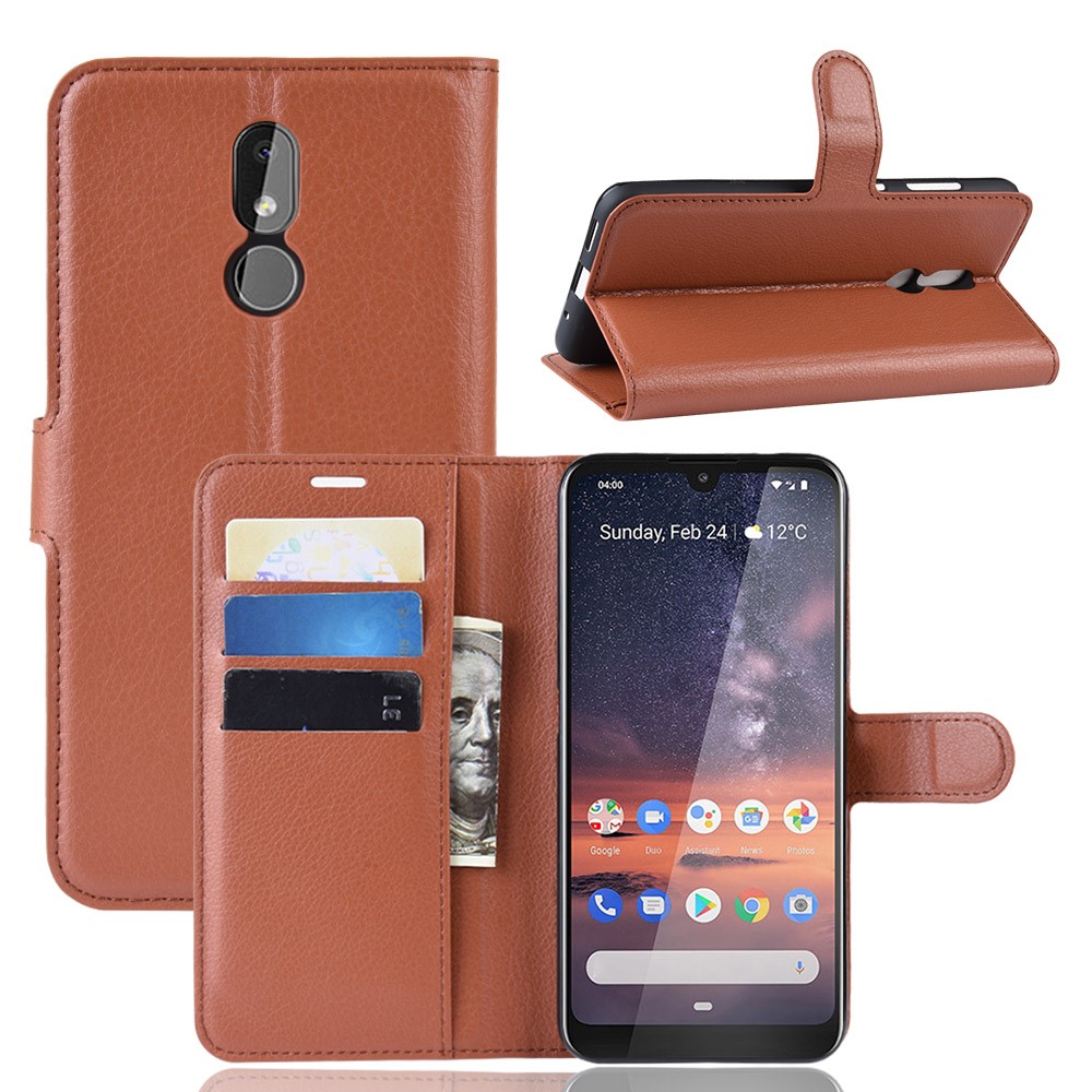  Nokia 3.2 - Litchi Plånboksfodral - Brun
