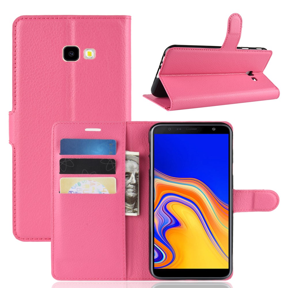  Samsung Galaxy J4 Plus - Litchi Plånboksfodral - Rosa