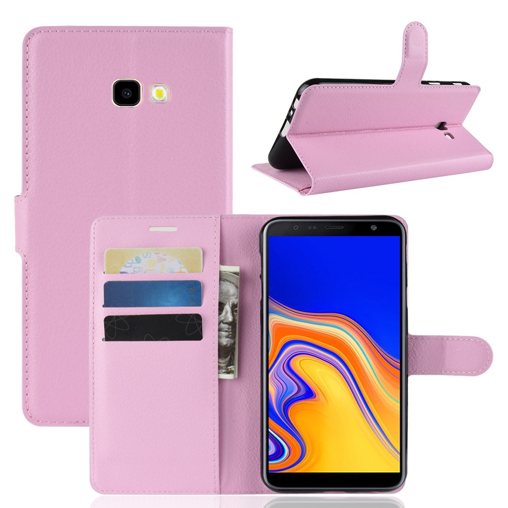  Samsung Galaxy J4 Plus - Litchi Plånboksfodral - Ljus Rosa