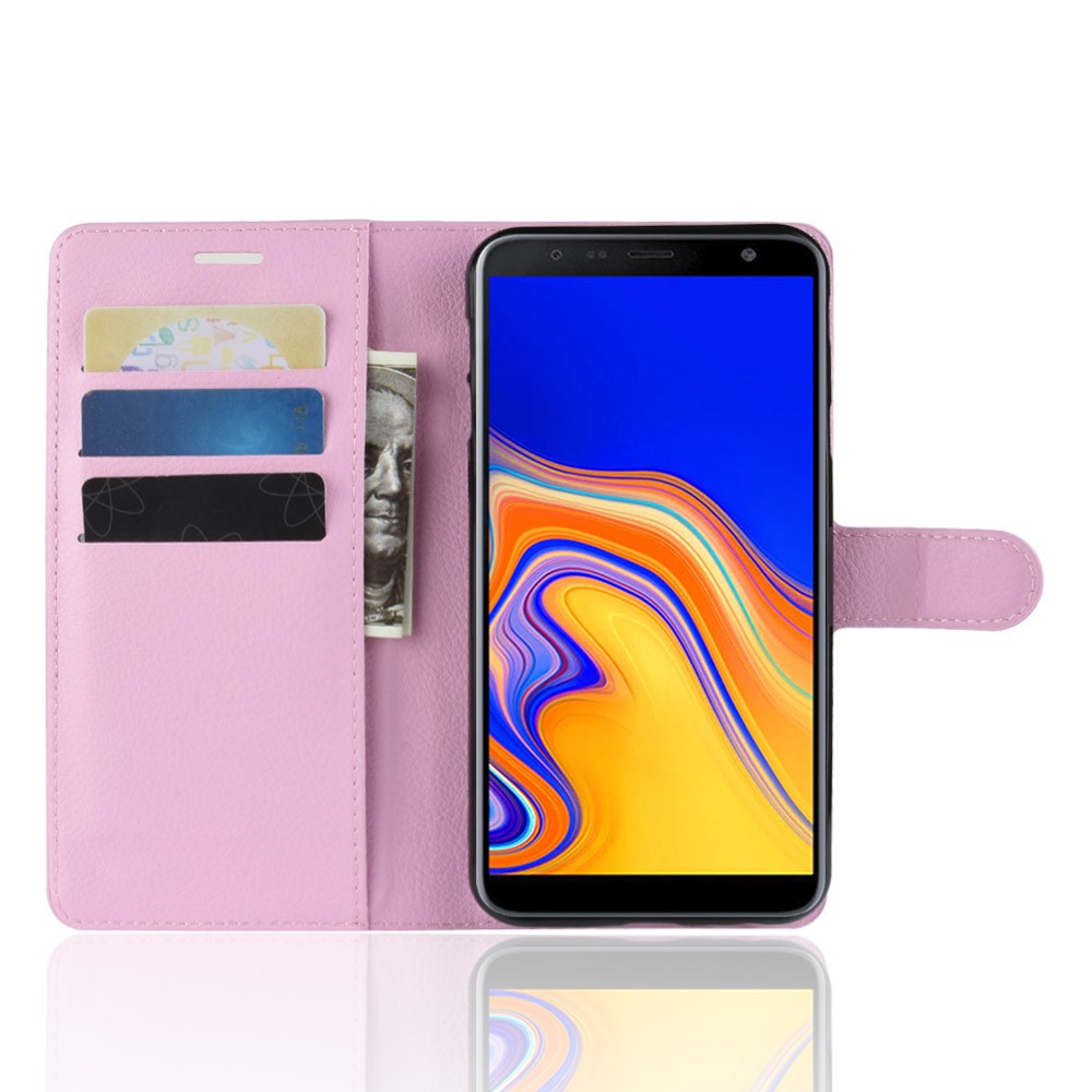  Samsung Galaxy J4 Plus - Litchi Plånboksfodral - Ljus Rosa