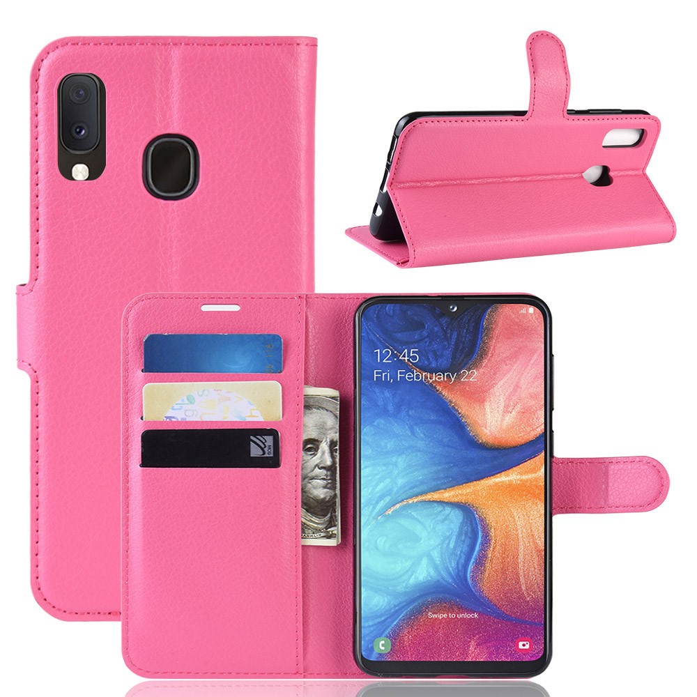  Samsung Galaxy A20e - Litchi Plånboksfodral - Rosa