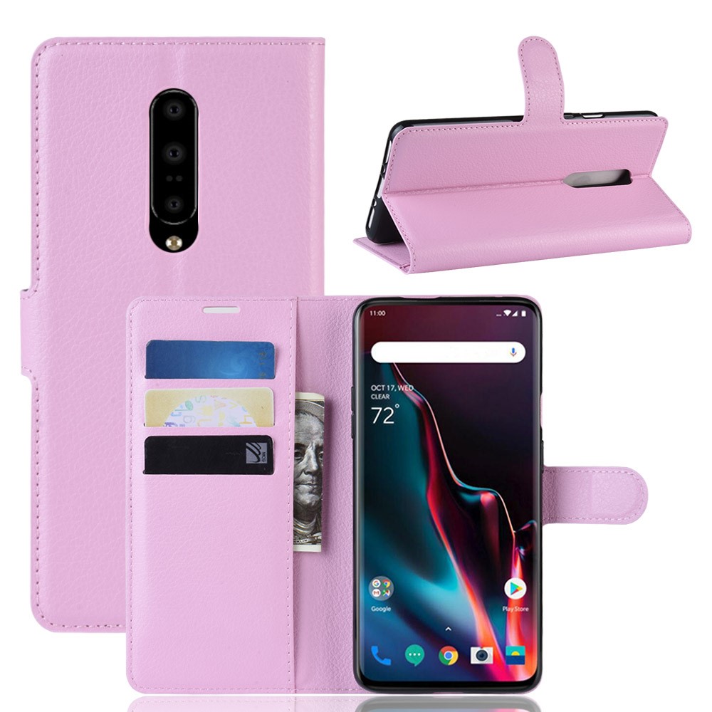  OnePlus 7 Pro - Litchi Plånboksfodral - Ljus Rosa