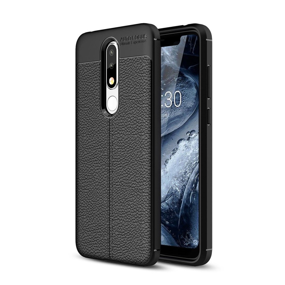  Nokia 5.1 Plus - Litchi läderskal - Svart