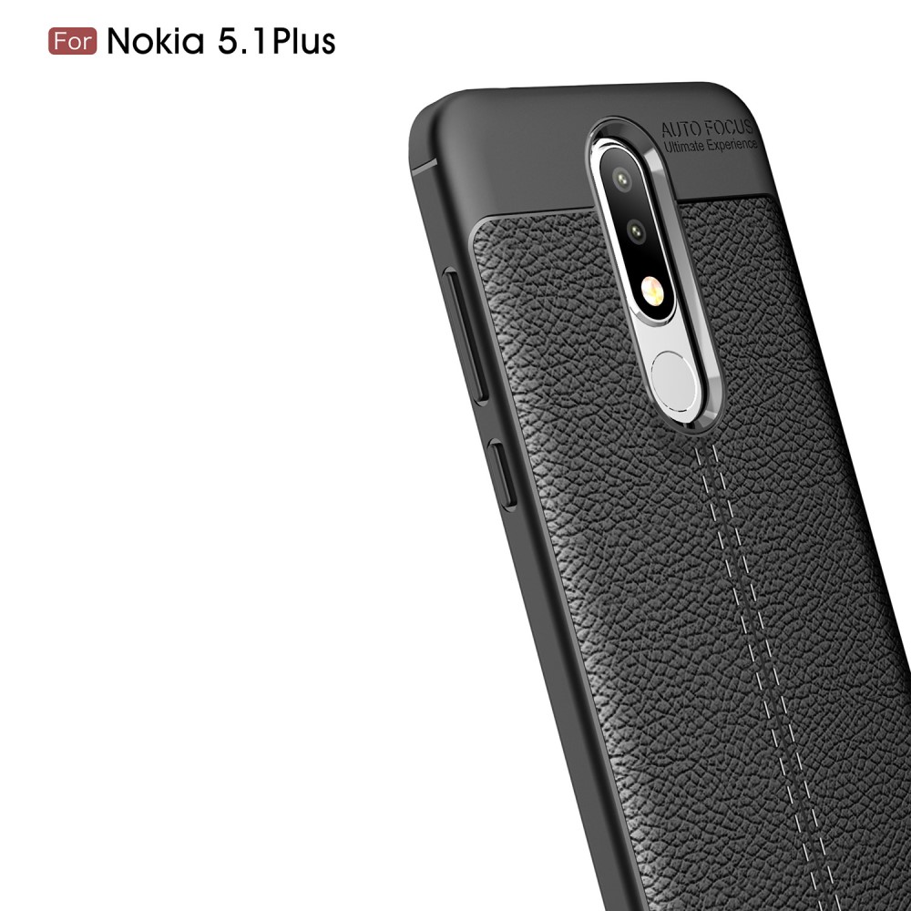  Nokia 5.1 Plus - Litchi läderskal - Svart