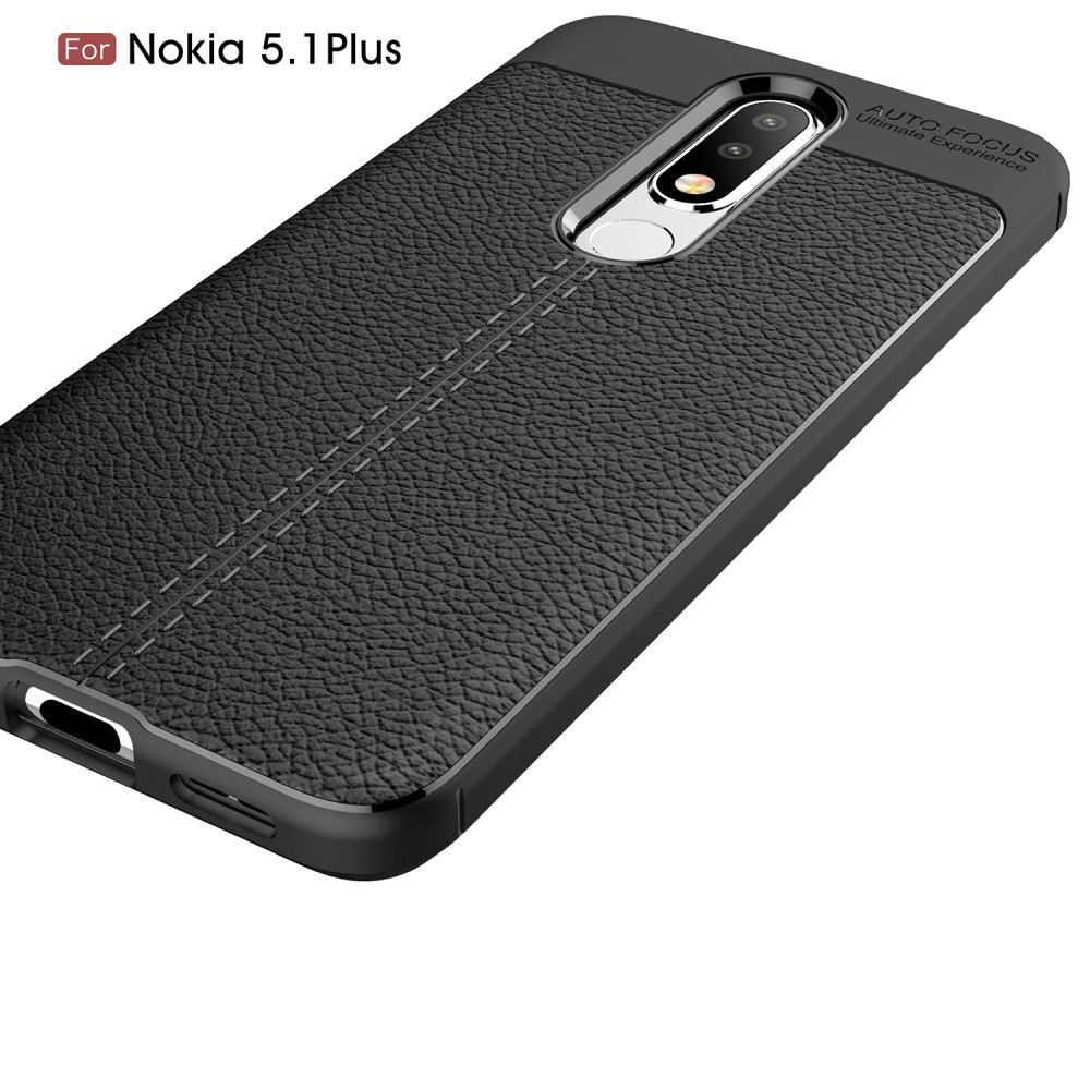  Nokia 5.1 Plus - Litchi läderskal - Svart
