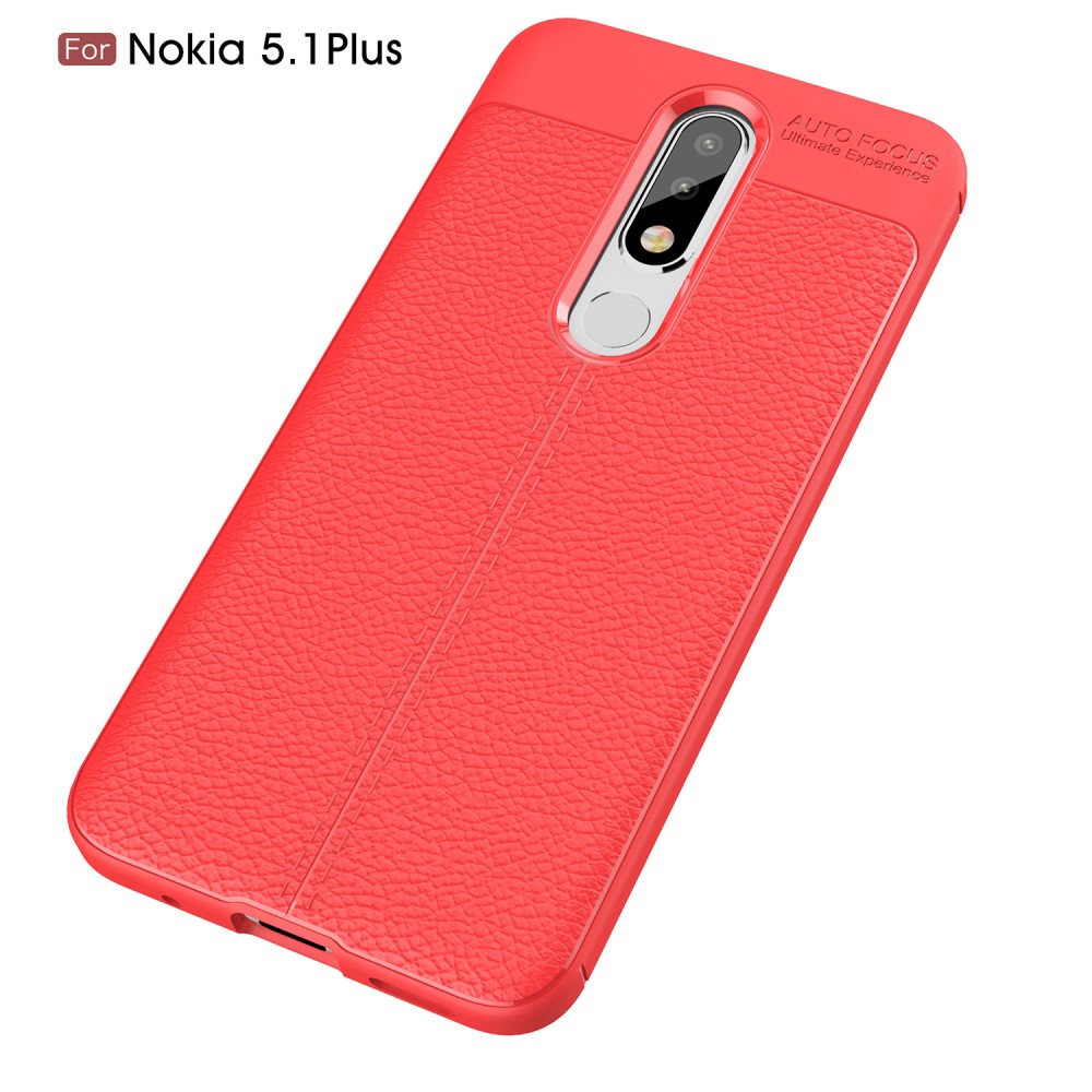  Nokia 5.1 Plus - Litchi läderskal - Röd