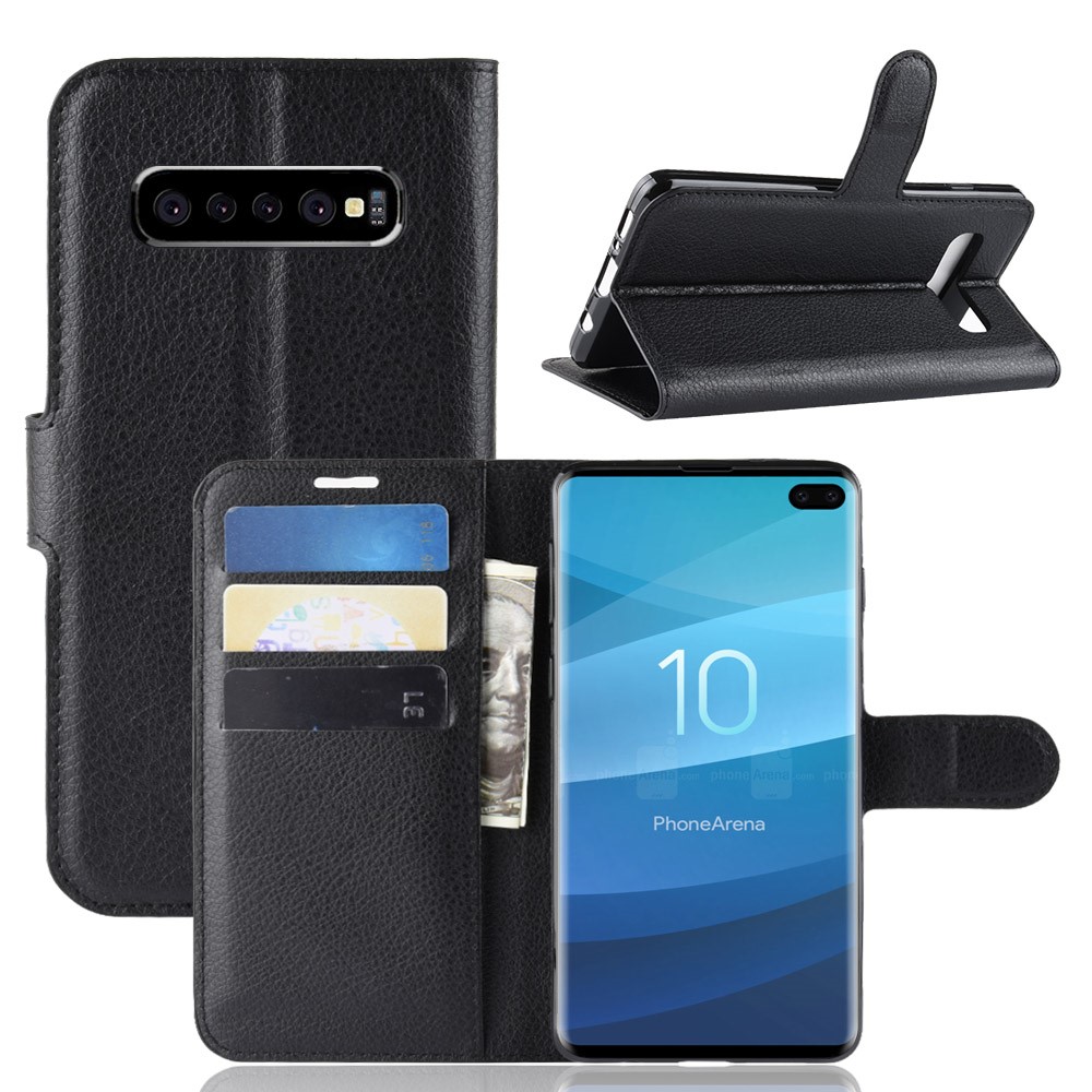  Samsung Galaxy S10 Plus - Litchi Plånboksfodral - Svart