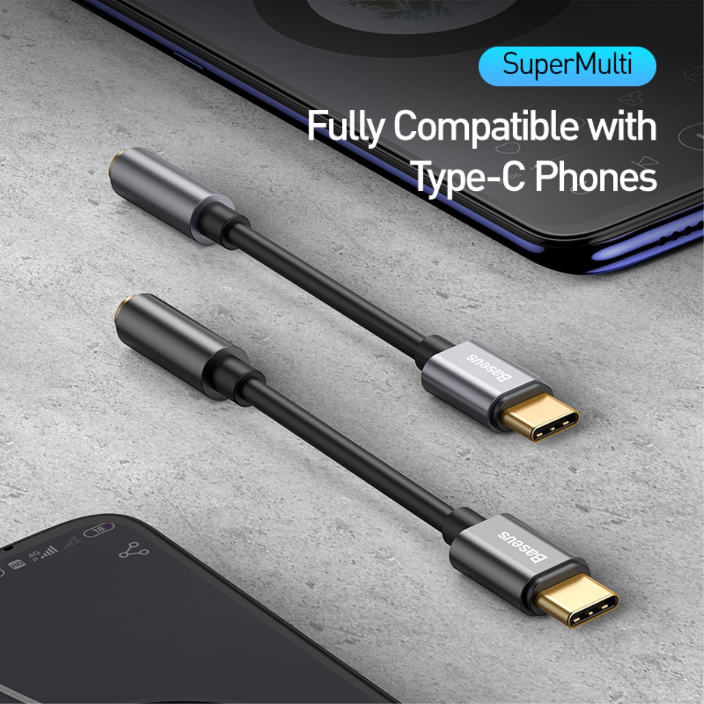 BASEUS BASEUS USB-C till 3.5mm AUX Adapter, DAC Mörk Grå