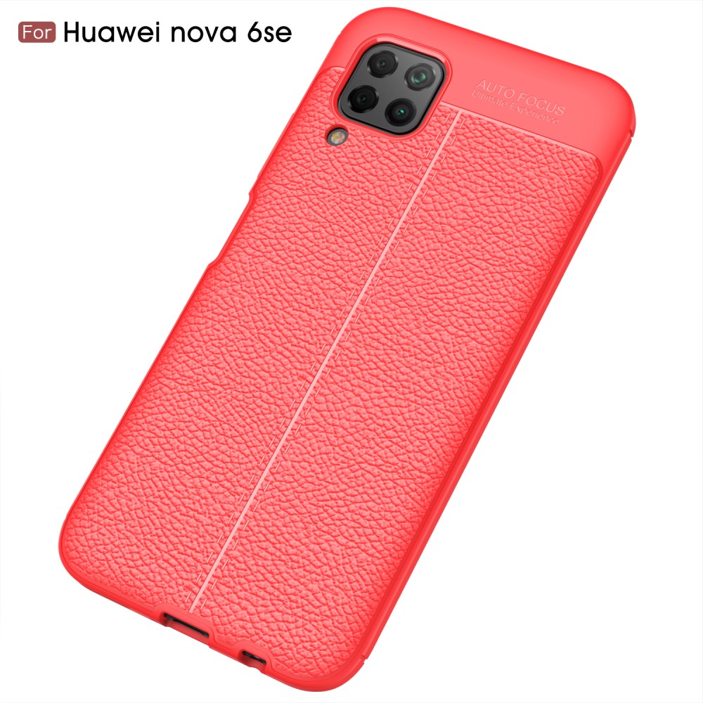  Huawei P40 Lite - Litchi Läderskal - Röd