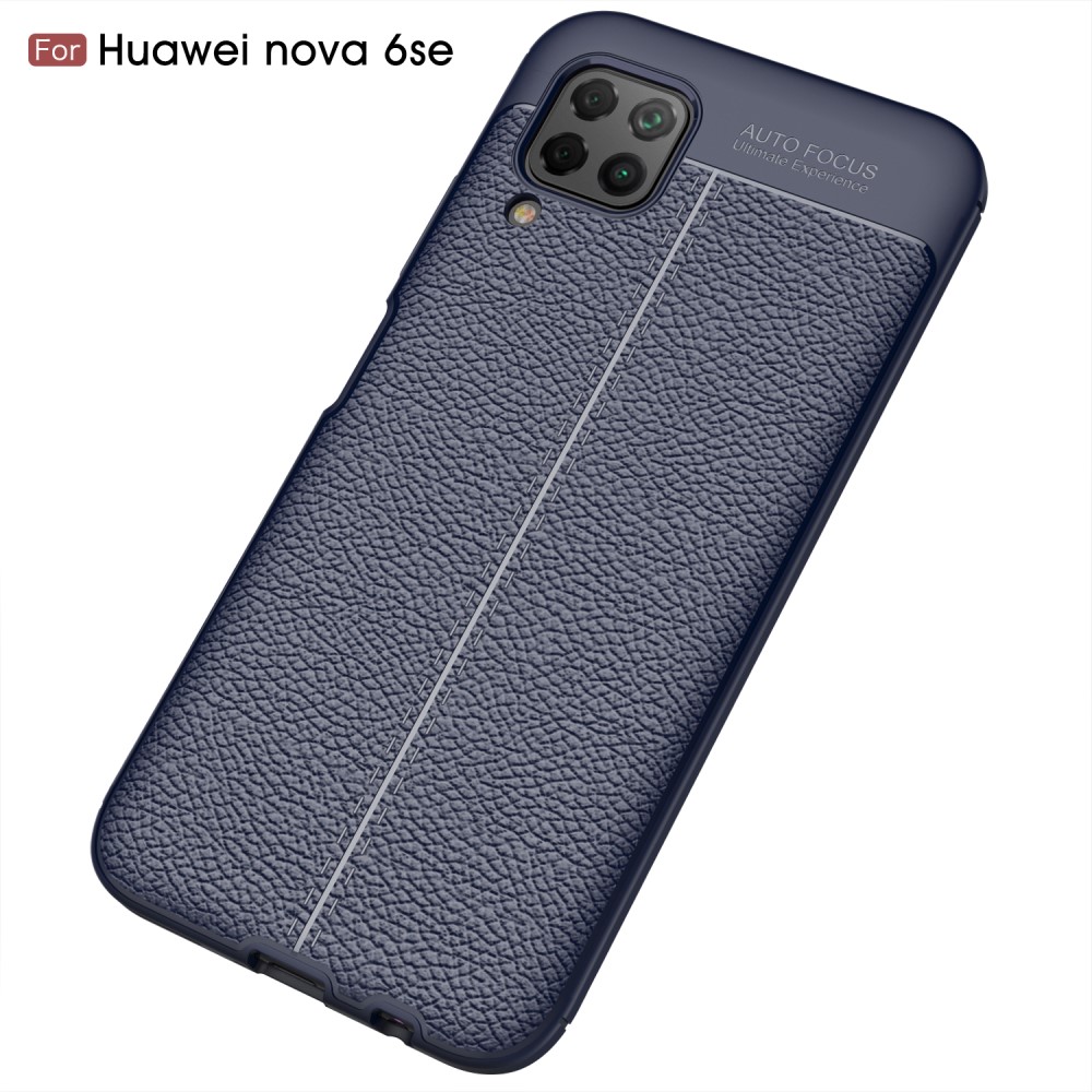  Huawei P40 Lite - Litchi Läderskal - Mörk Blå