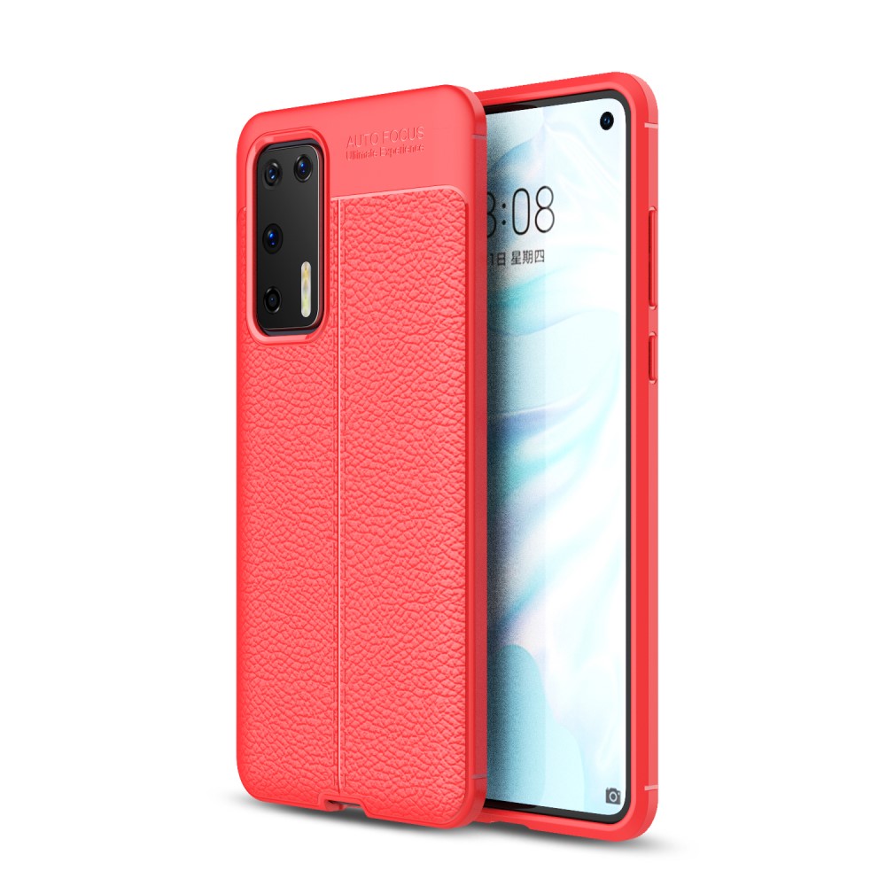  Huawei P40 - Litchi Textur Skal - Röd