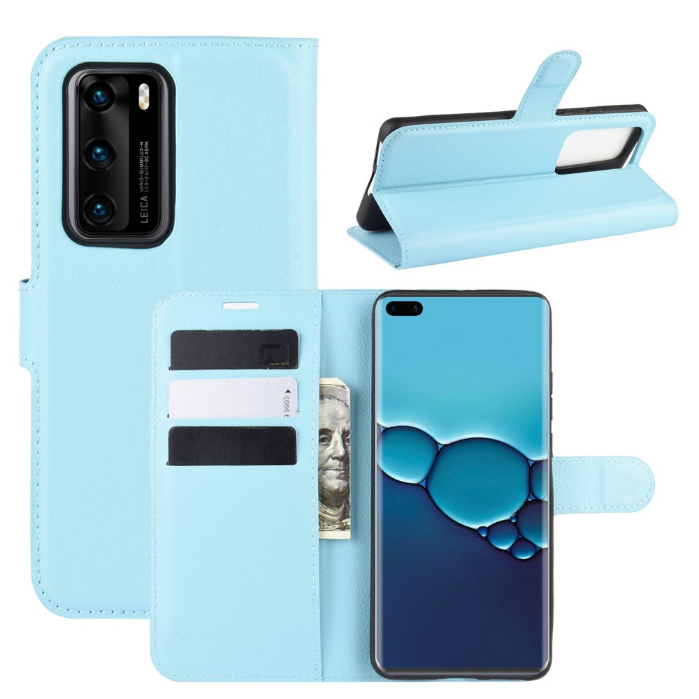  Huawei P40 - Litchi Plånboksfodral - Ljus Blå