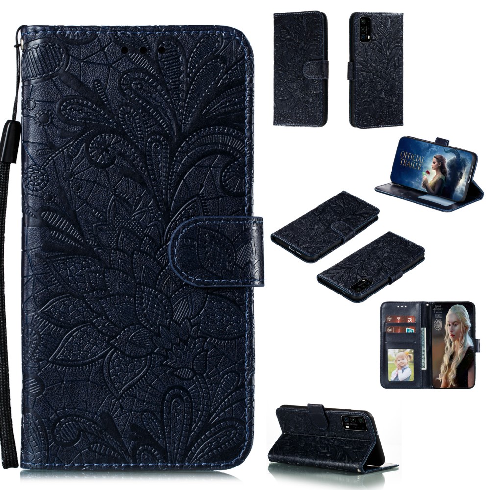  Huawei P40 - Blommigt Mönster - Mörk Blå