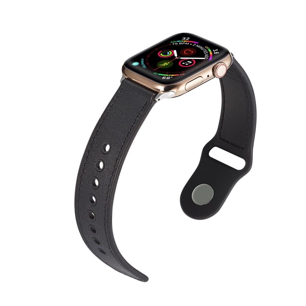  Äkta Läder Armband Apple Watch 42/44/45/46/49 mm Svart