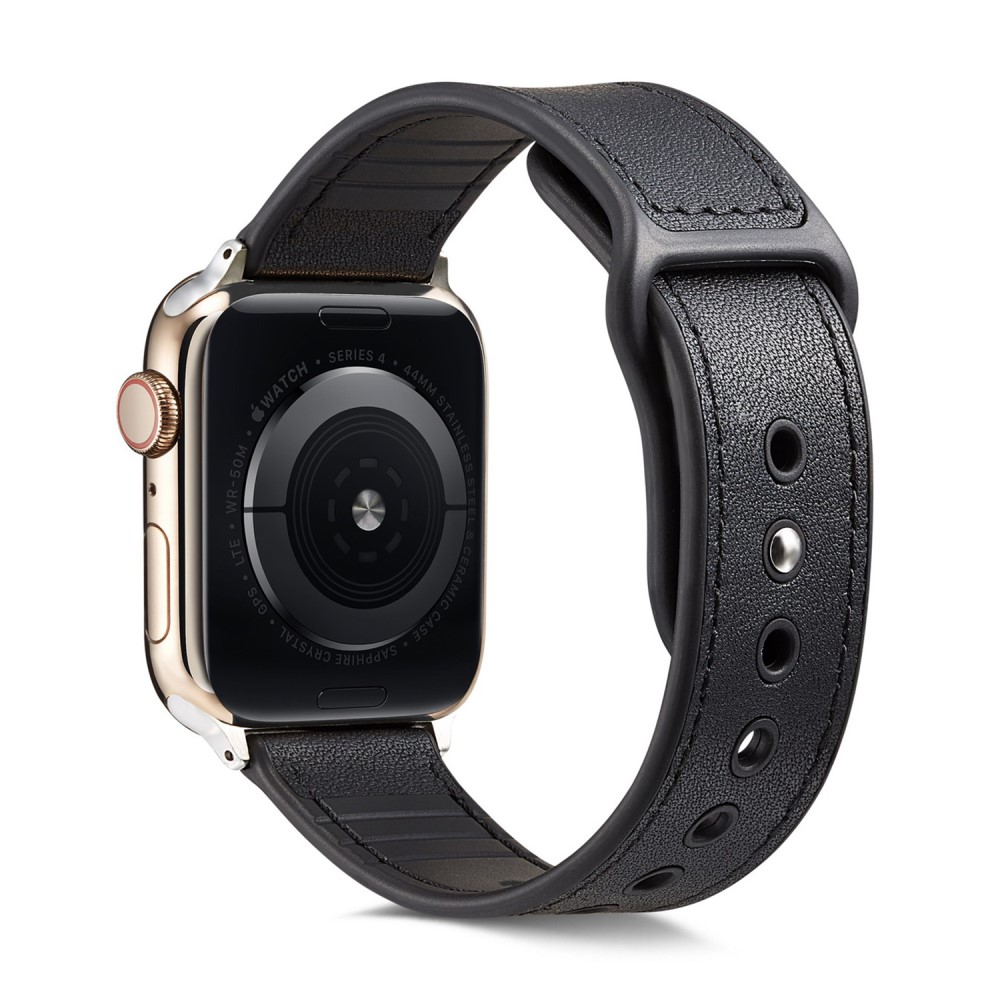  Äkta Läder Armband Apple Watch 42/44/45/46/49 mm Svart