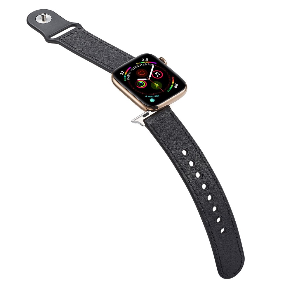  Äkta Läder Armband Apple Watch 42/44/45/46/49 mm Svart