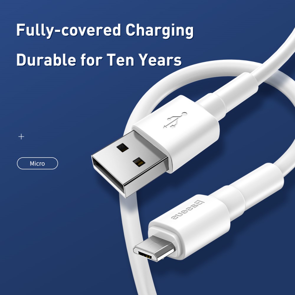 BASEUS BASEUS USB till Micro-USB kabel, 1m, 2.4A - Vit