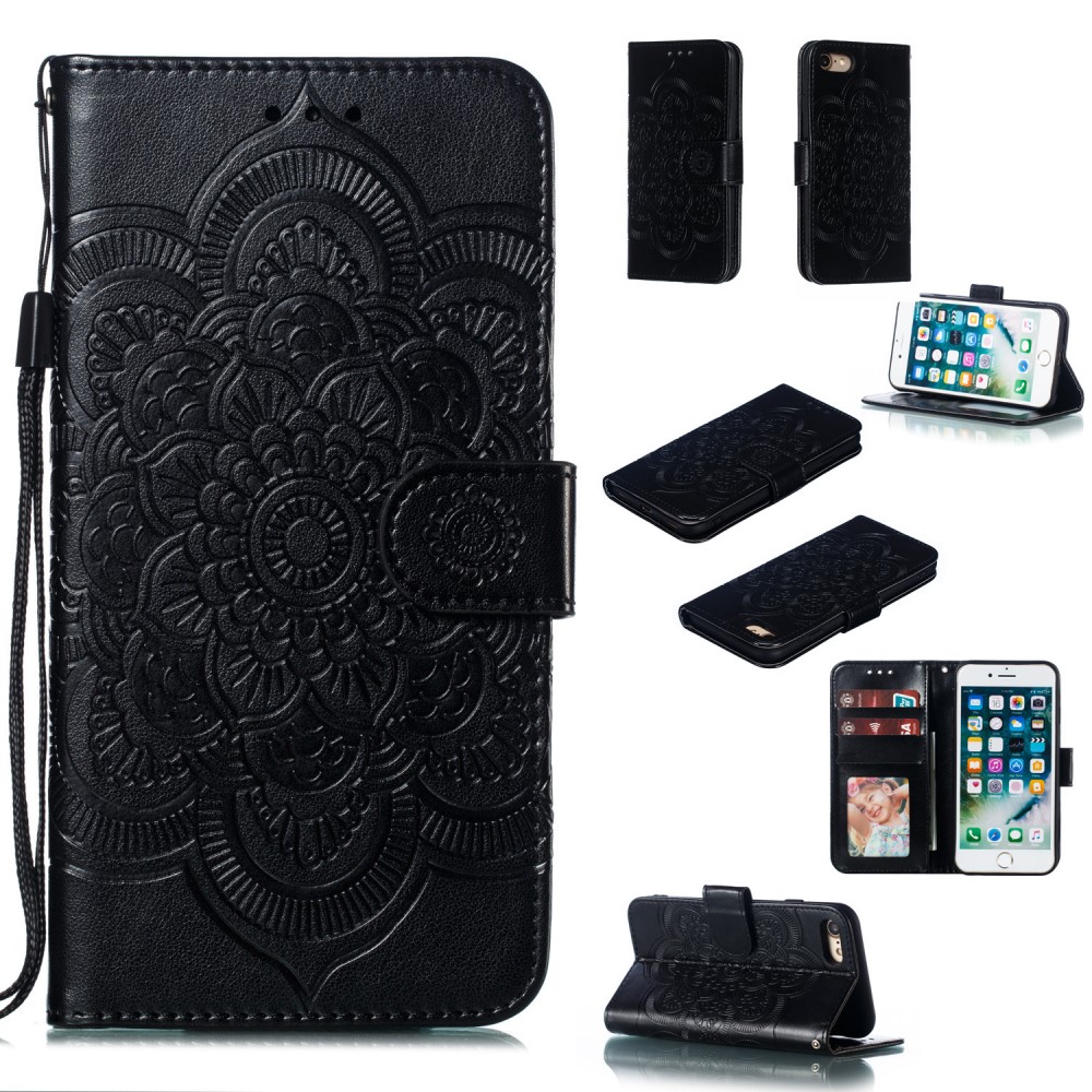  iPhone 7/8/SE (2020/2022) - Mandala Plånboksfodral - Svart