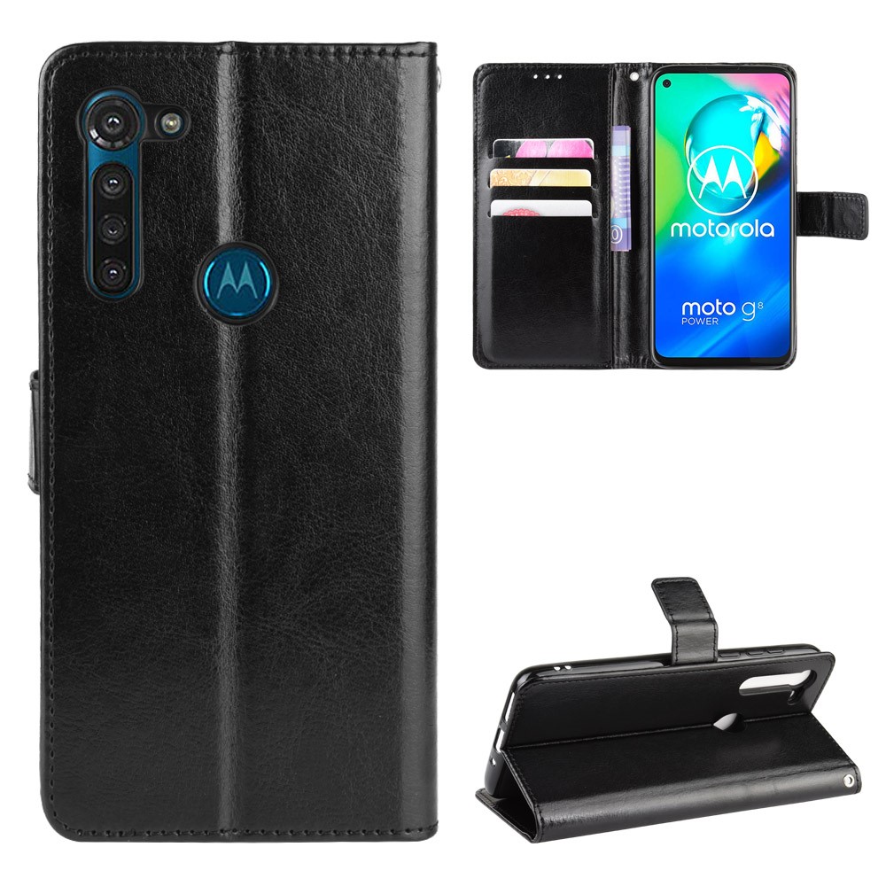  Motorola Moto G8 Power - Crazy Horse Plånboksfodral - Svart