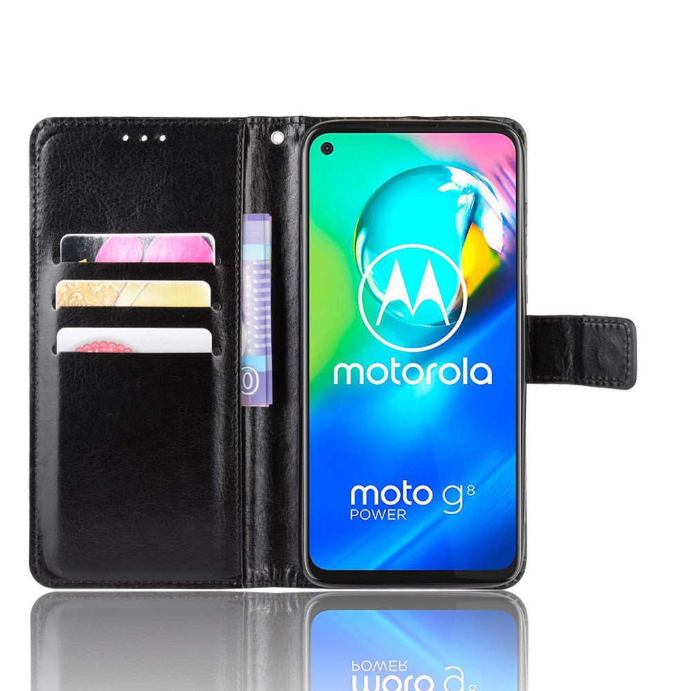 Motorola Moto G8 Power - Crazy Horse Plånboksfodral - Svart