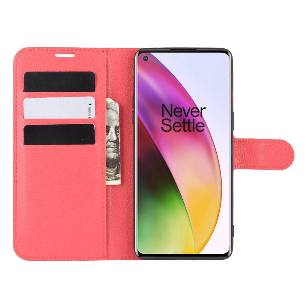  OnePlus 8 - Litchi Plånboksfodral - Röd