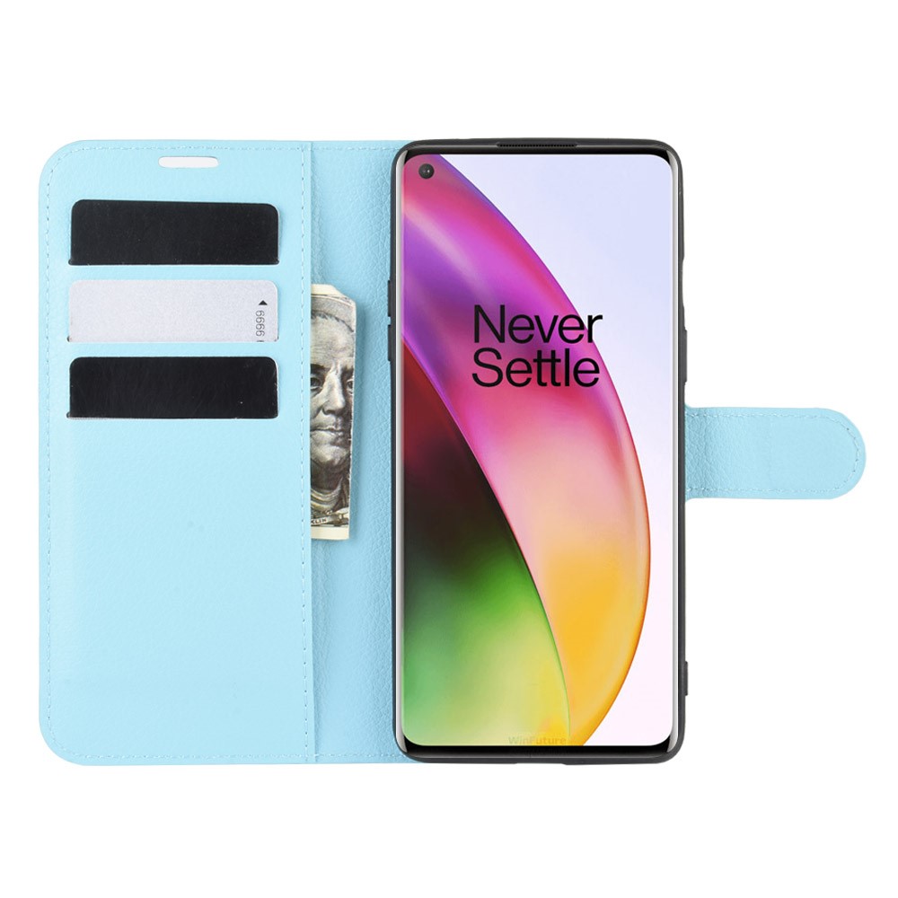  OnePlus 8 - Litchi Plånboksfodral - Ljus Blå