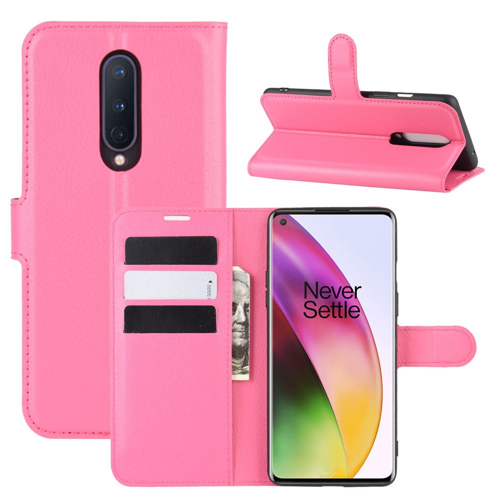  OnePlus 8 - Litchi Plånboksfodral - Rosa
