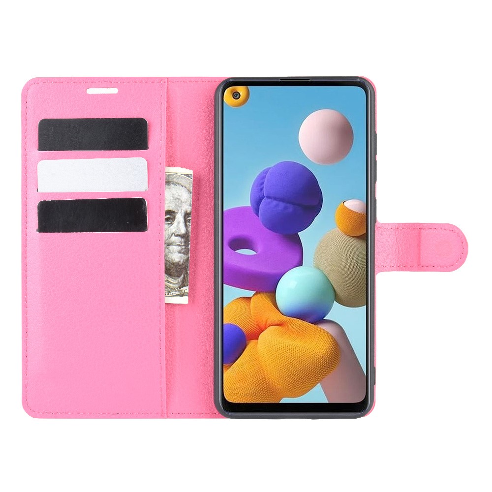  Samsung Galaxy A21s - Litchi Plånboksfodral - Rosa