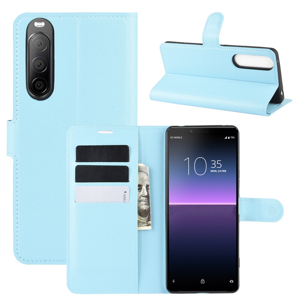  Sony Xperia 10 II - Litchi Fodral - Ljus Blå